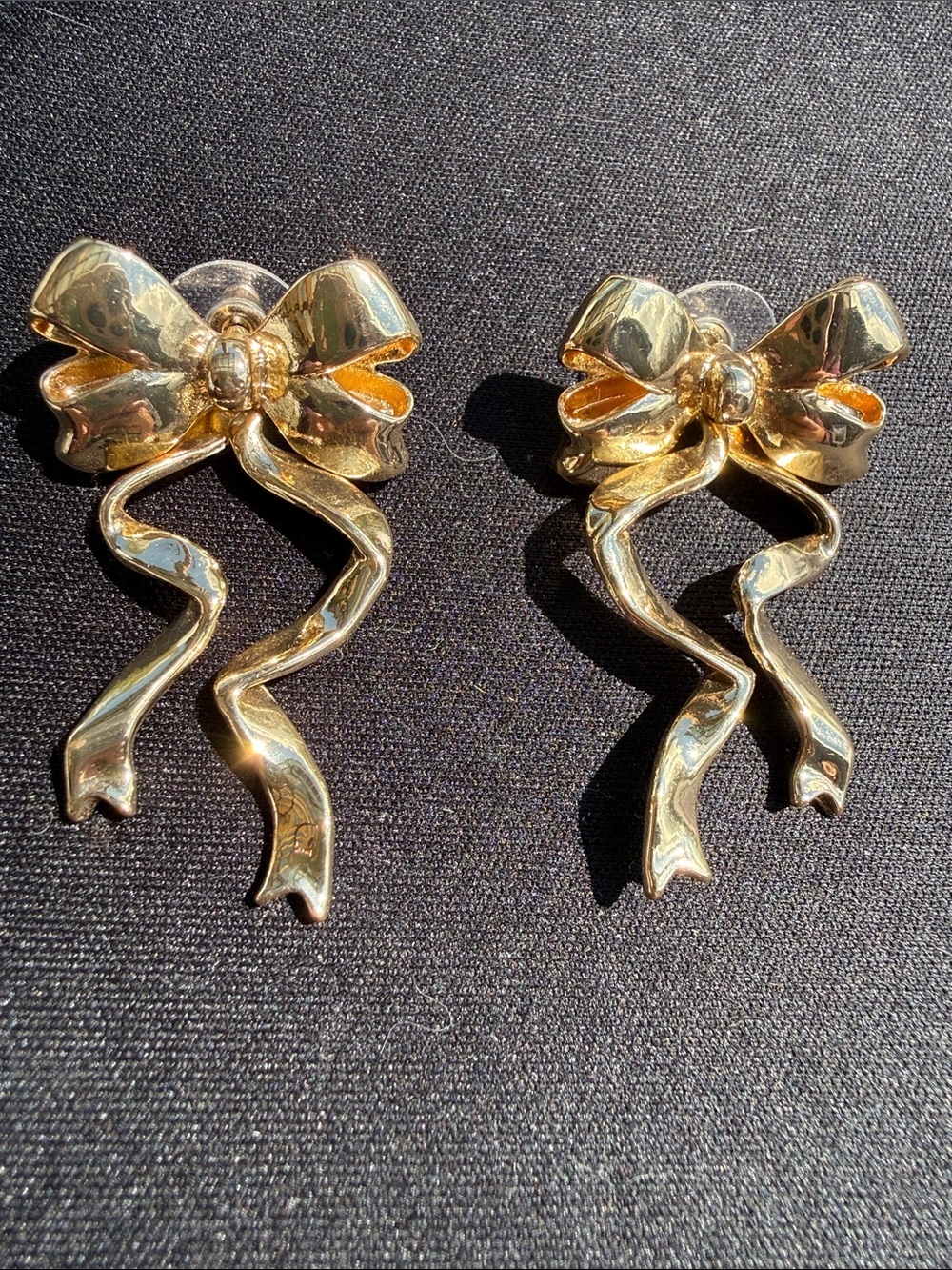 Gold Bow Drop Earrings - Brand Unknown